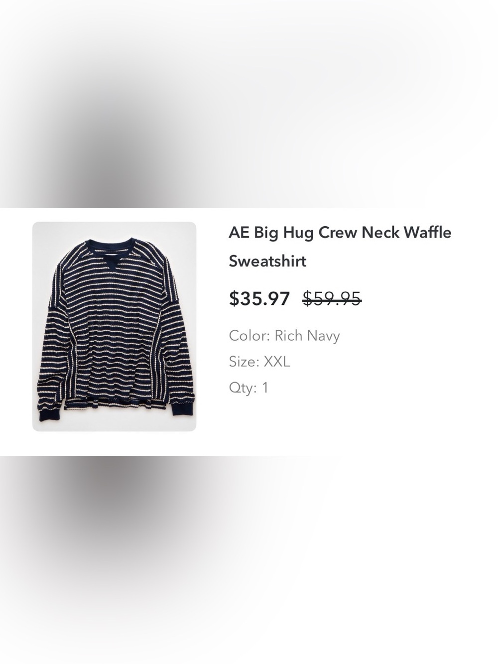 American Eagle Blue and White Waffle Crew Neck Sweatshirt
